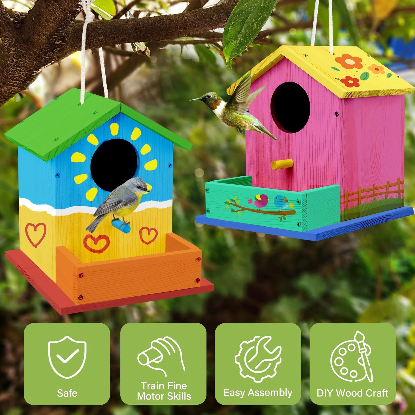 LotFancy Bird House Kit, DIY Wooden Birdhouse Kits for Kids and Adults to Build and Paint