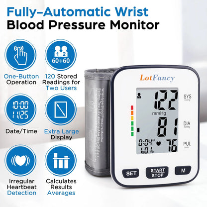 LotFancy Blood Pressure Cuff Wrist, Wrist Blood Pressure Monitor for Home Travel Use