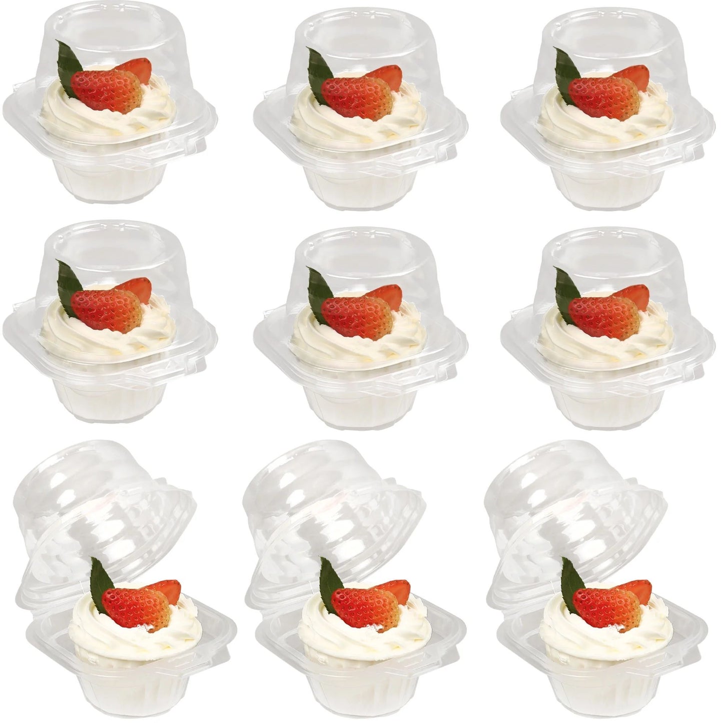 LotFancy 50Pcs Plastic Clear Individual Cupcake Containers, Cupcake Holders with Lid, Standard Size