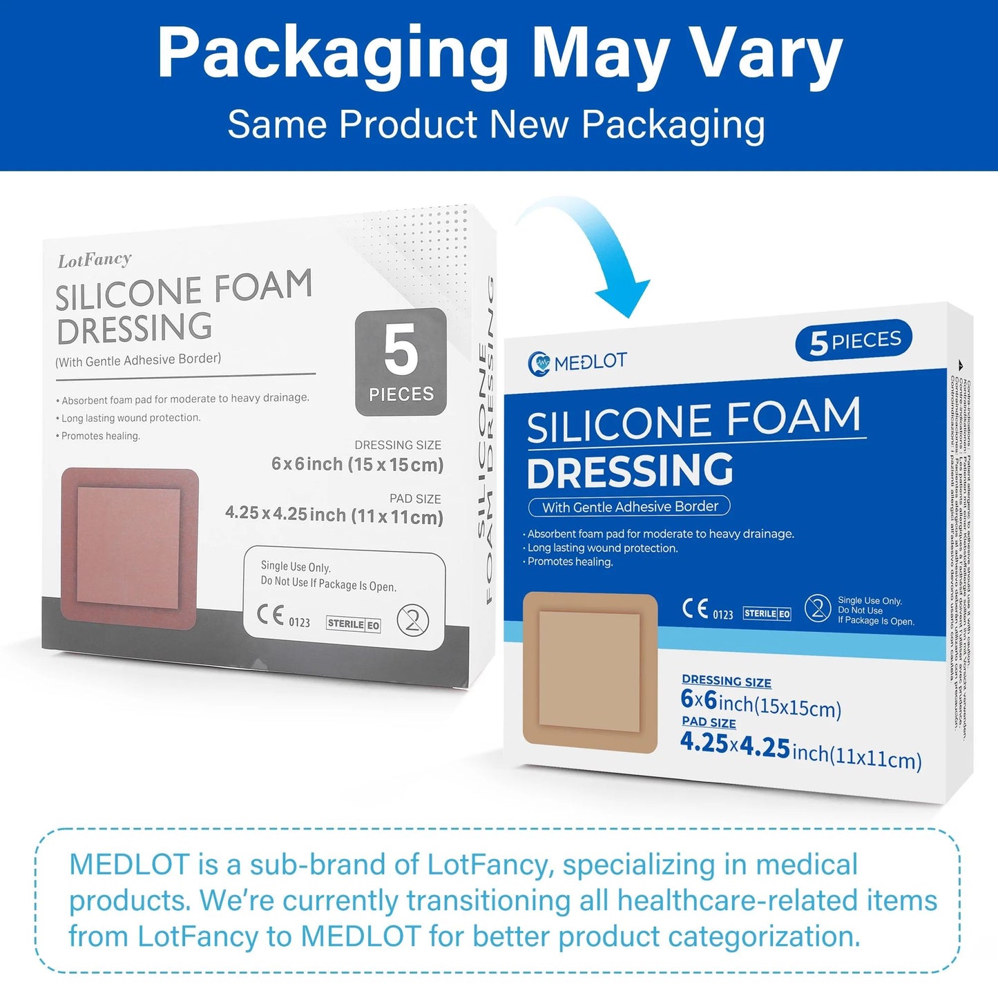LotFancy Silicone Foam Dressing, 6x 6 in, 5 Count, Wound Dressing with Border, Bed Sores Bandage