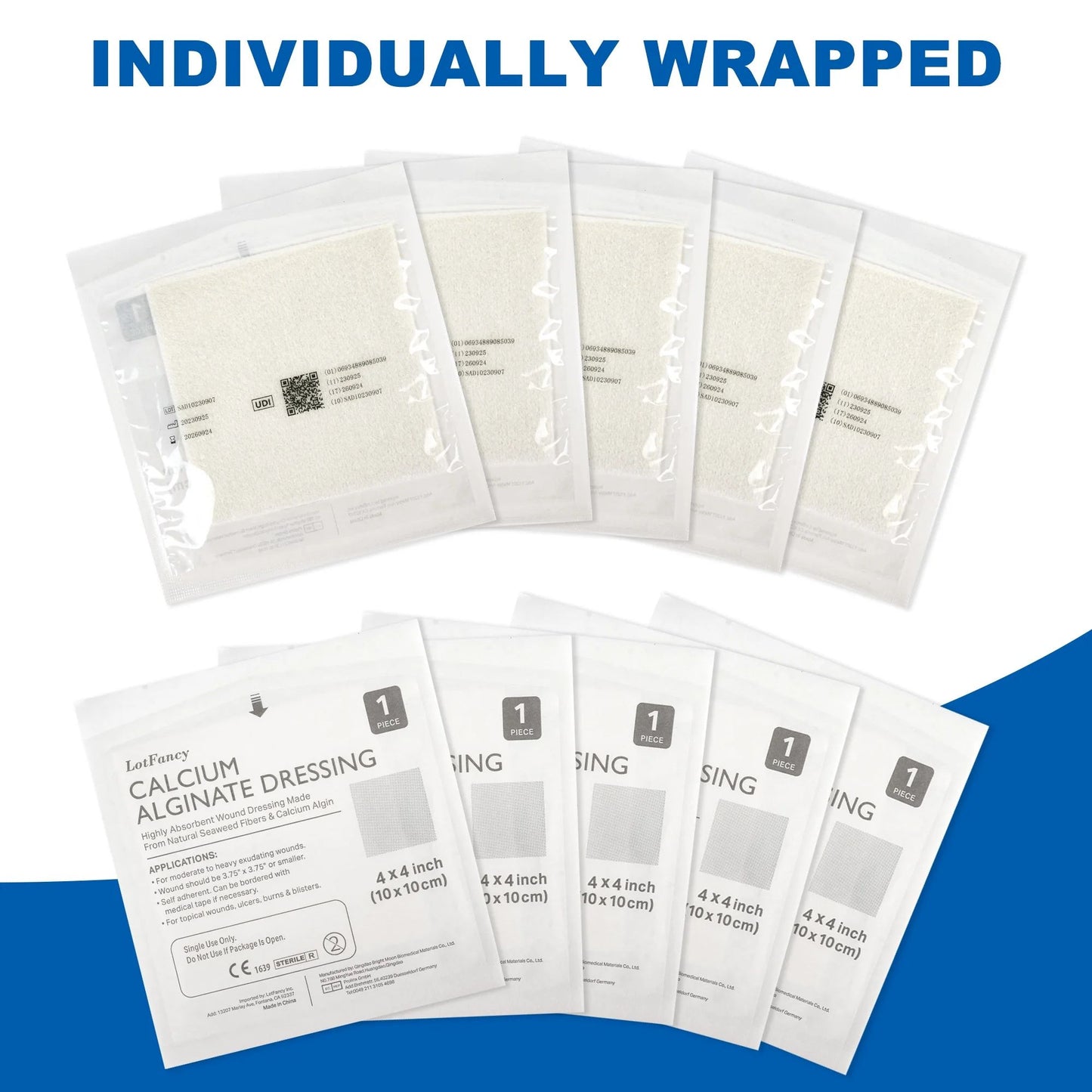 LotFancy Calcium Alginate Wound Dressing Pads, 4"x 4", 10 Pack Non-Stick Super Absorbent Dressing