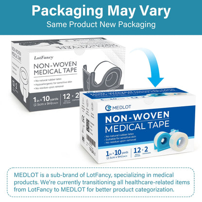 LotFancy 12 Rolls Medical Tape, 1 in x 10 Yards Adhesive Surgical Paper Tapes with 2 Dispensers