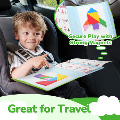 BenBen Travel Tangram Puzzle, Magnetic Pattern Block Road Trip Game for Kid Adult, Brain Teaser Puzzle
