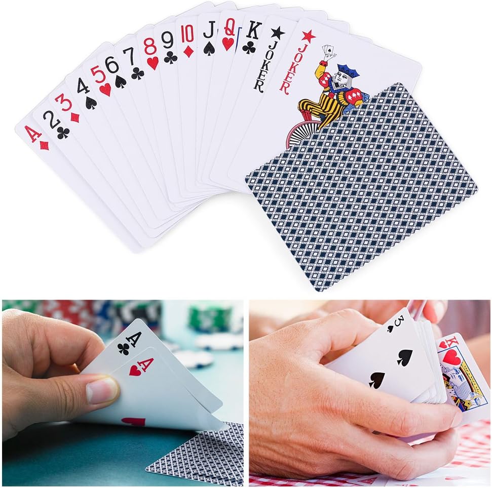 LotFancy Waterproof Playing Cards, Large Print, 100% Plastic, 2 Decks of Cards with Plastic Cases, for Texas Hold'em, Pool Beach Water Card Games, Jumbo Index Poker Size PMT