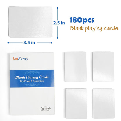 LotFancy Blank Playing Cards, 180Pcs, Dry Erase Cards, Reusable Flash Cards to Write on, Poker Size