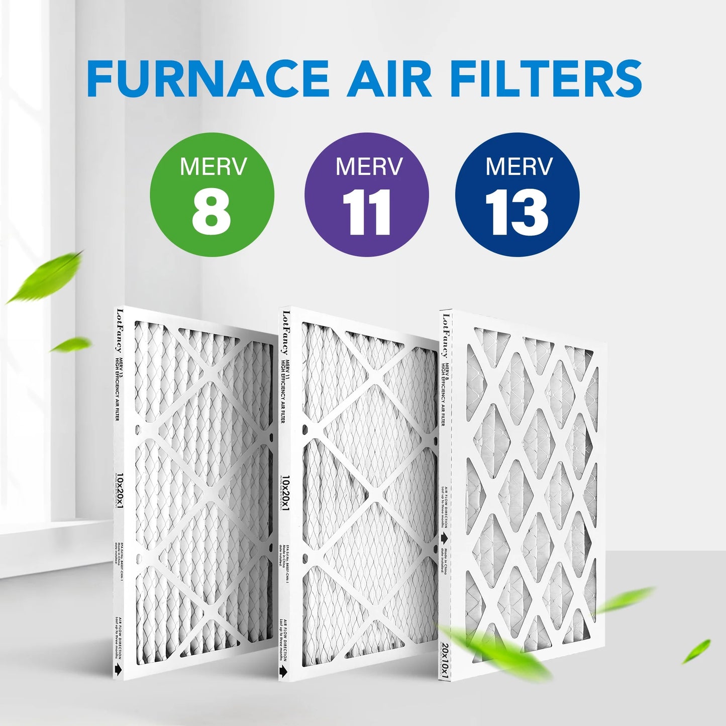 LotFancy 10x20x1 Air Filters, 4 Pack, MERV 8 Pleated HVAC AC Furnace Filters