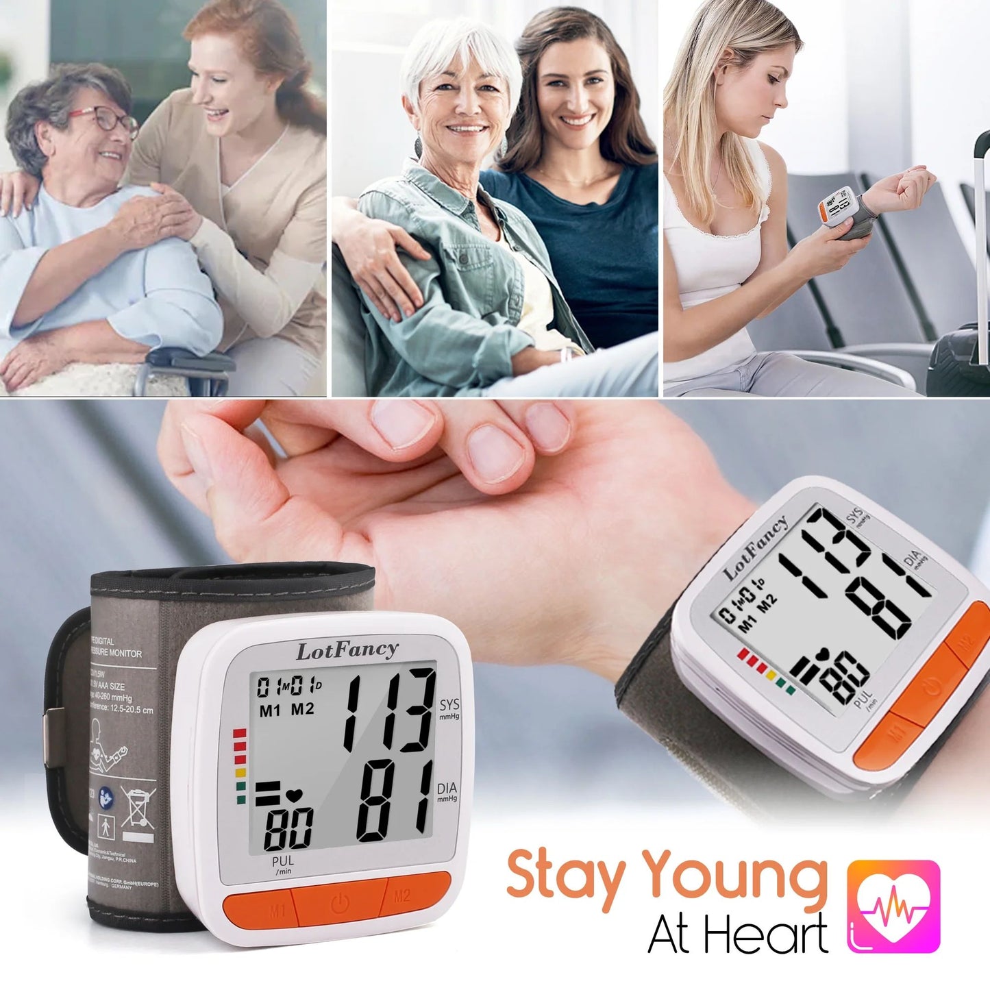 LotFancy Wrist Blood Pressure Monitor, BP Monitor with Portable Case, Heartbeat Detector