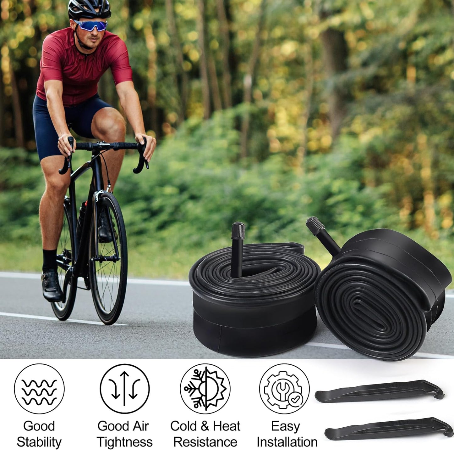 LotFancy 2 Pack 14"/16"/18"/20"/24"/26" x 1.75/1.95/2.10/2.125 Bike Tube, 32mm Schrader Valve, Butyl Rubber Tubes for Road Mountain Bike, Plus 2 Nylon Plastic Tire Levers