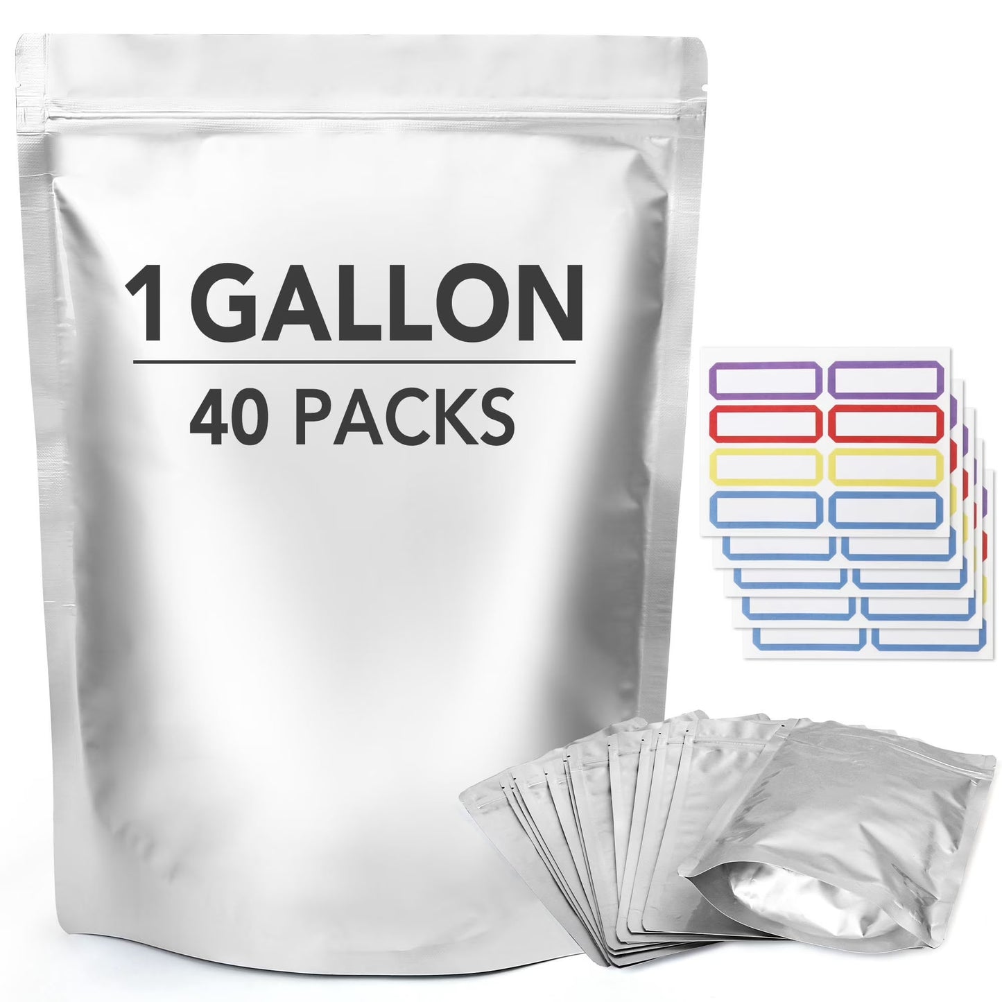LotFancy Mylar Bags s for Food Storage, Resealable Foil Ziplock Bag, 40 Pcs 1 Gallon
