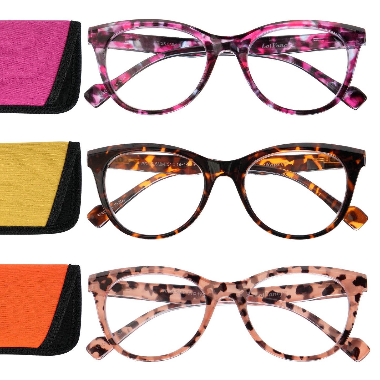 LotFancy Ladies Reading Glasses Blue Light Blocking, Spring Hinge Reader for Women Men WMT, 3 Pack