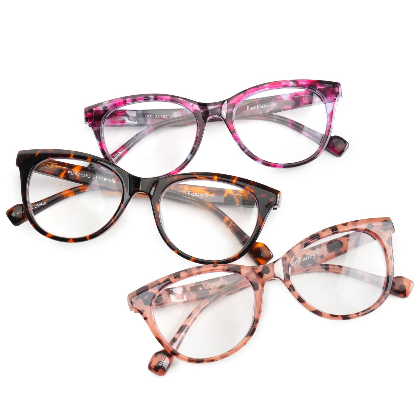 LotFancy Ladies Reading Glasses Blue Light Blocking, Spring Hinge Reader for Women Men WMT, 3 Pack