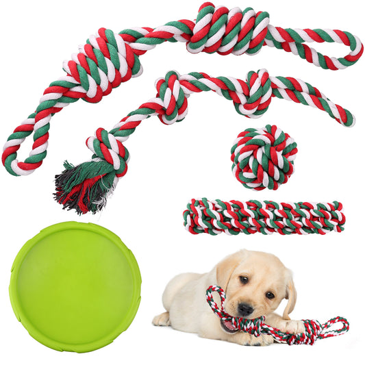 Prime Pets 5 PCS Dog Toys, Dog Rope Toys and Flying Disc Set for Small & Medium Dogs, Tough Rope Chew Toys, Interactive Durable Puppy Dog Tug of War for Dog Teething Dental Cleaning