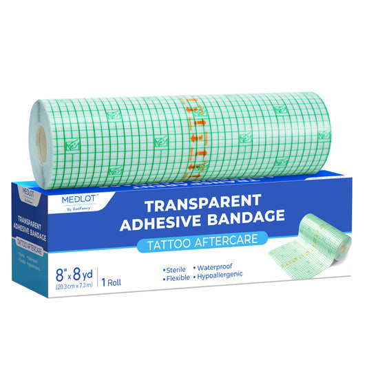 LotFancy Tattoo Aftercare Bandage, 8in x 8Yards, Clear Waterproof Film Dressing for Tattoo Supplies