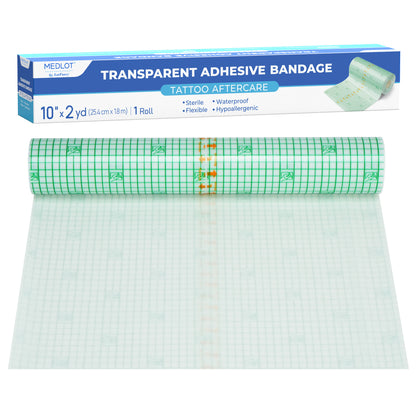 LotFancy Tattoo Aftercare Bandage, 10" x 2 Yards, Clear Waterproof Film Dressing for Tattoo Supplies