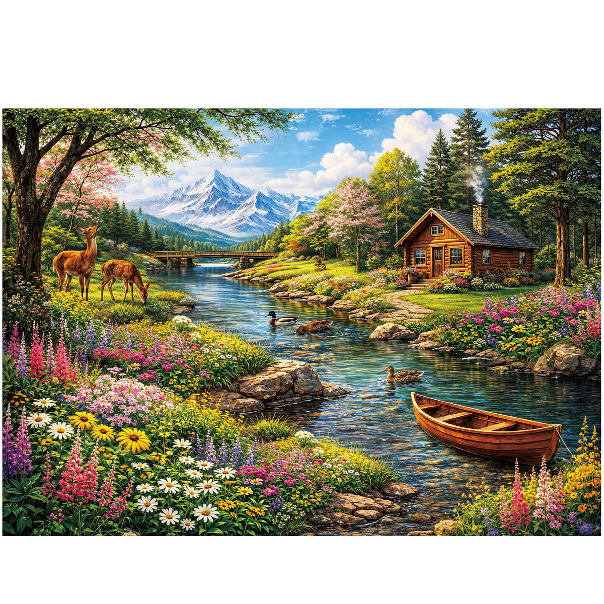 BenBen Puzzles for Adults 500 Pieces, Mountain Cabin Spring Retreat, Jigsaw Puzzle with Patterns on Back