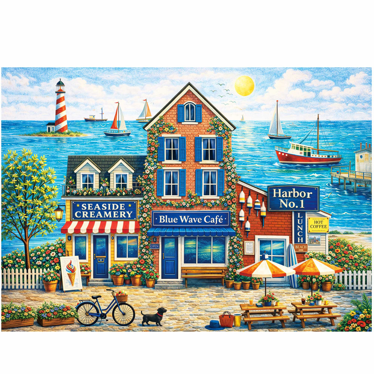 BenBen 500 Pieces Puzzles for Adults, Cozy Seaside Town, Jigsaw Puzzle with Patterns on Back