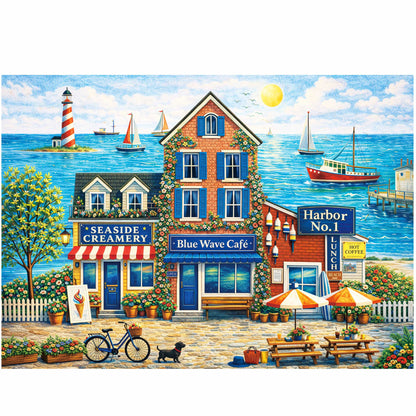 BenBen 500 Pieces Puzzles for Adults, Cozy Seaside Town, Jigsaw Puzzle with Patterns on Back