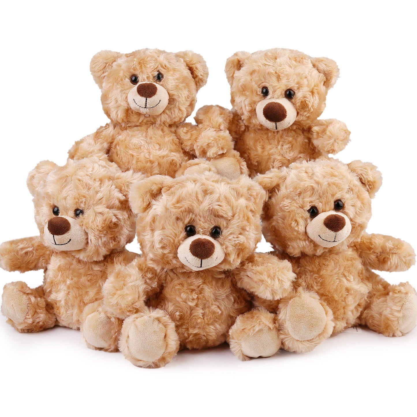 BenBen Teddy Bear Stuffed Animal, 5 Pack 10 inch Stuffed Teddy Bear Bulk, Shaggy Plush Toy, Baby Shower Decoration, Gifts for Kids Baby, Girls, Boys, Birthday (Curly Hair)