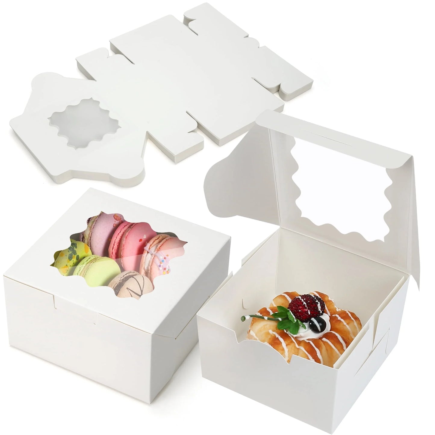 LotFancy 60 Pcs White Cookie Boxes with Window, 4x4x2.5 in Bakery Boxes, Mini Cake Boxes for Dessert