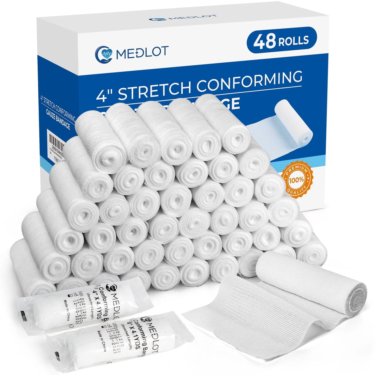 LotFancy Gauze Bandage Roll, 48 Gauze Wrap, 4 in x 4 Yards Stretched