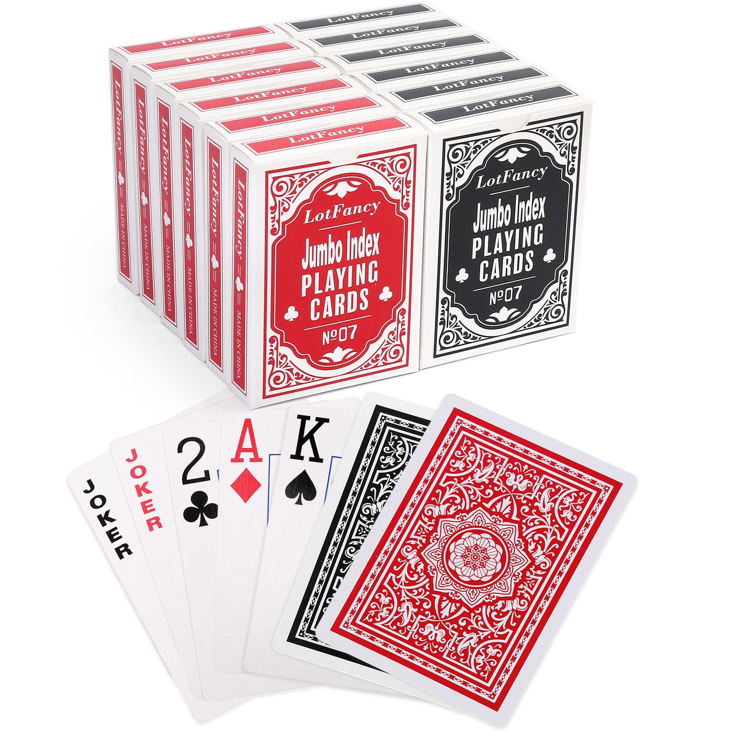 LotFancy Playing Cards, Jumbo Index, Large Print, Poker Size, for Texas Hold'em, Blackjack, Euchre Cards Games, Black and Red PMT