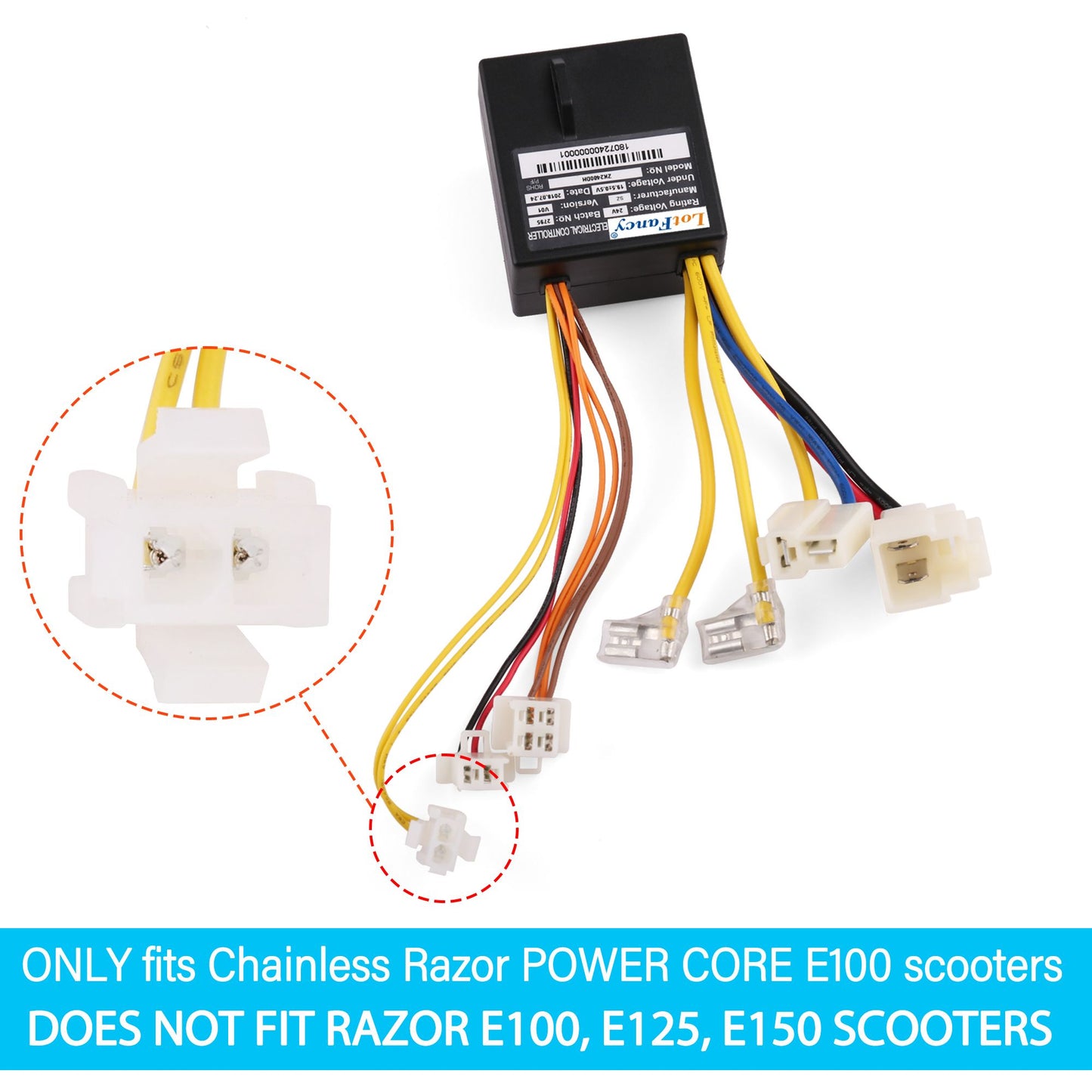 LotFancy 24V Controller with 7 Connectors for Razor Power Core E100 Electric Scooter Only, Model No: ZK2400-DH, Part Number: W13111243015