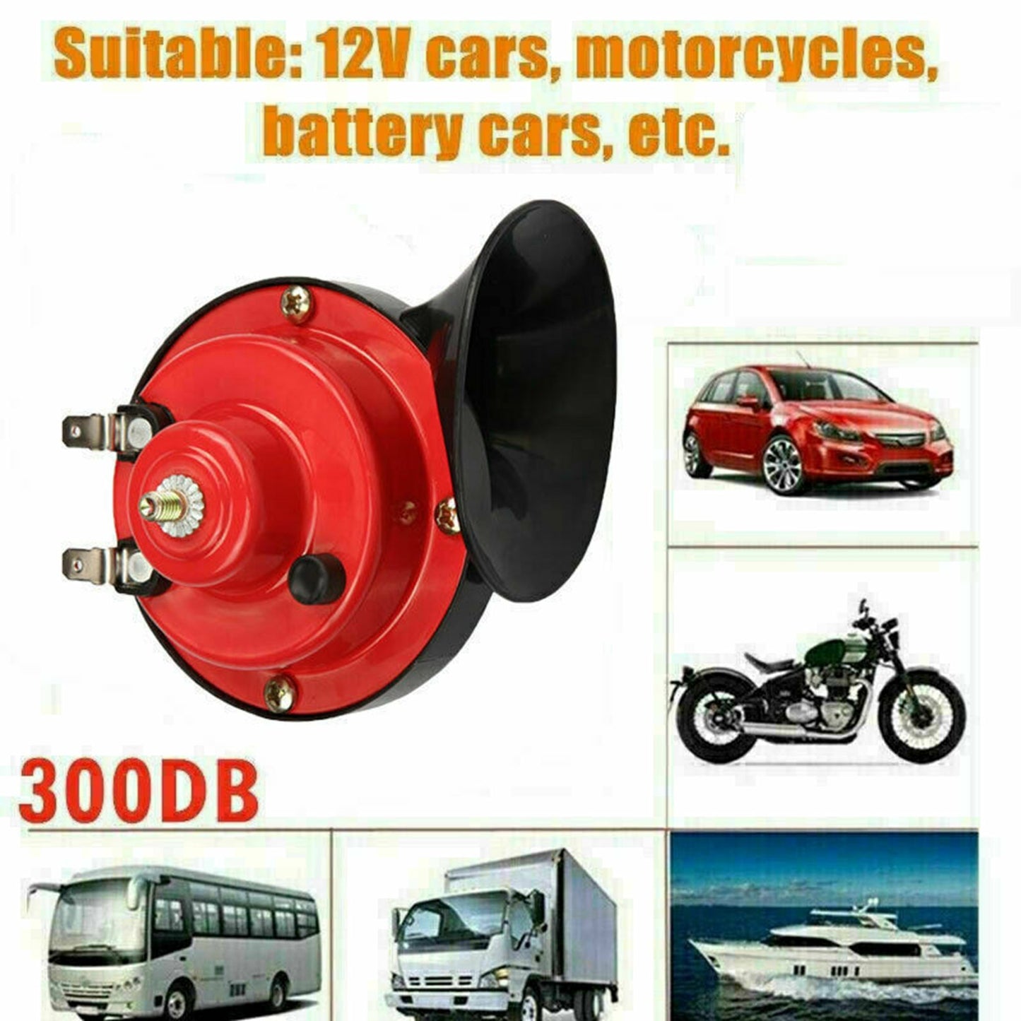 LotFancy 12V Horn for Motorcycle Car Truck SUV Boat, 300DB Super Loud, Red, Part Number ST-1018S