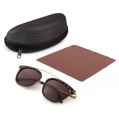 LotFancy Vintage Square Sunglasses with Case for Women, UV Protection Retro Designer Sunglasses