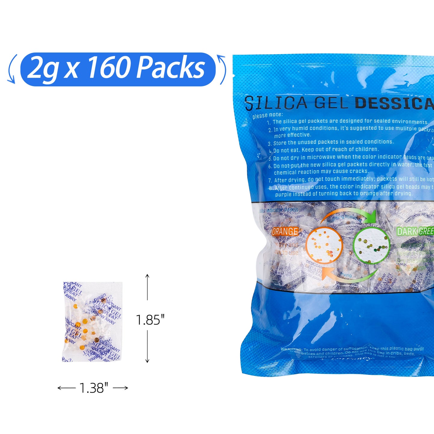 LotFancy Indicating Silica Gel Packets, Food Safe Desiccant Packs, Moisture Absorber Dehumidifier, Orange to Dark Green