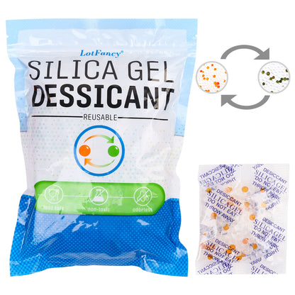 LotFancy Indicating Silica Gel Packets, Food Safe Desiccant Packs, Moisture Absorber Dehumidifier, Orange to Dark Green