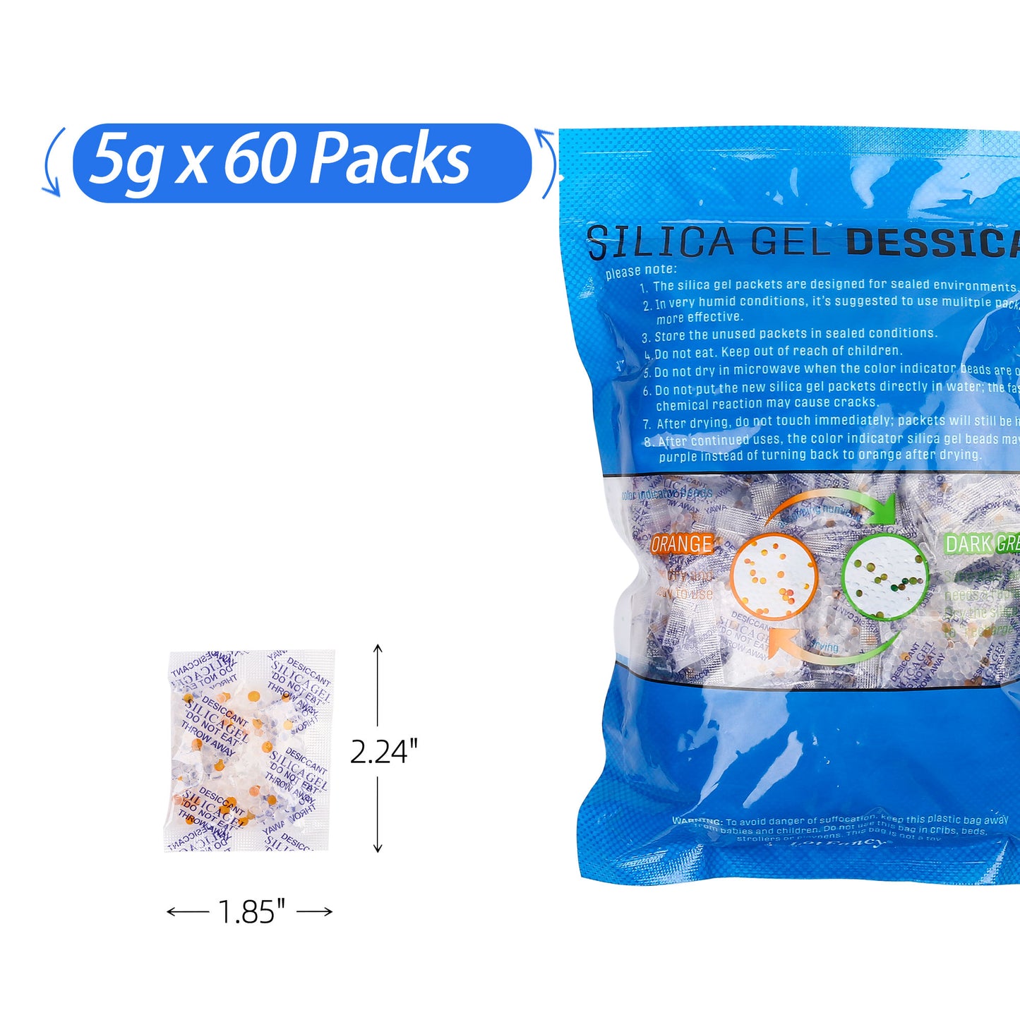 LotFancy Indicating Silica Gel Packets, Food Safe Desiccant Packs, Moisture Absorber Dehumidifier, Orange to Dark Green