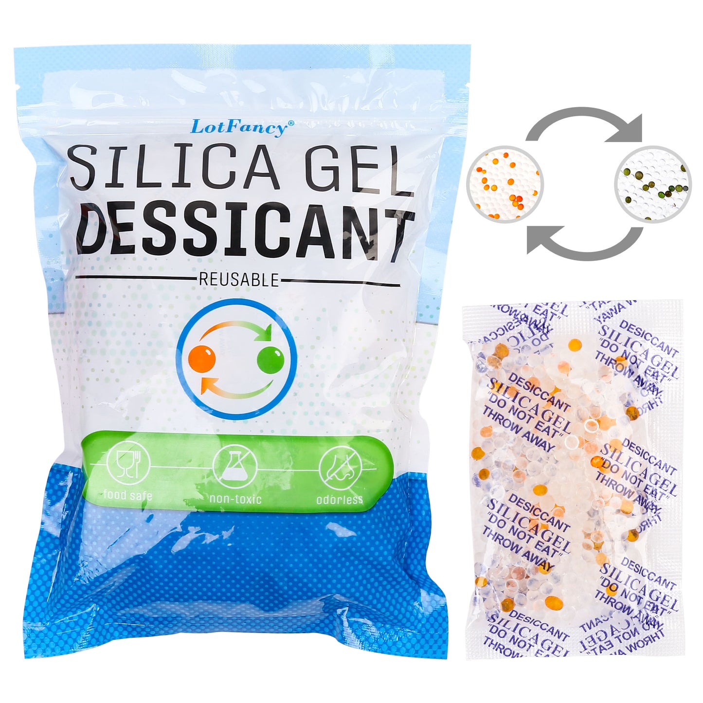 LotFancy Silica Gel Packs, 10 Gram 40 Packs, Indicating Food Safe Desiccant Packs