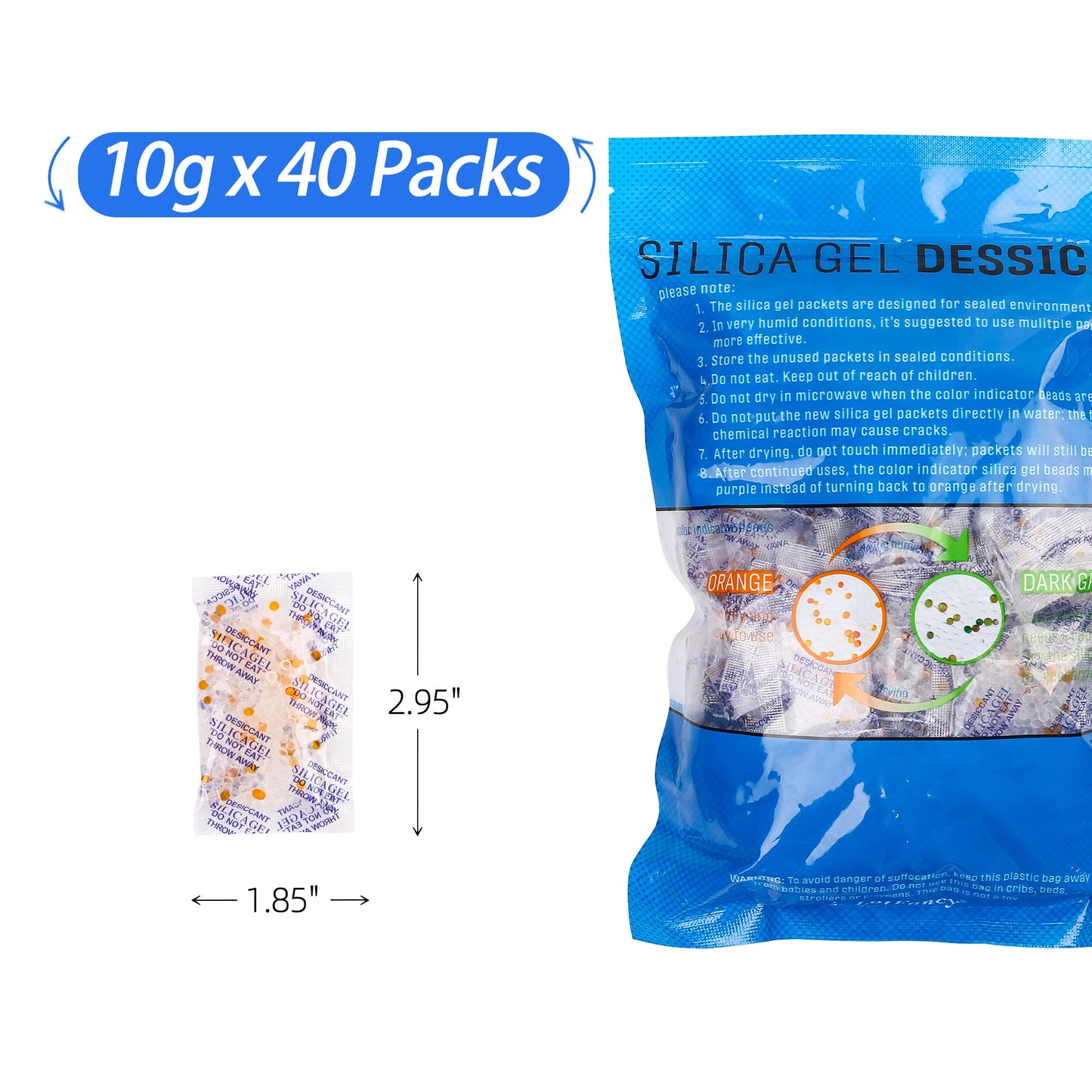 LotFancy Indicating Silica Gel Packets, Food Safe Desiccant Packs, Moisture Absorber Dehumidifier, Orange to Dark Green