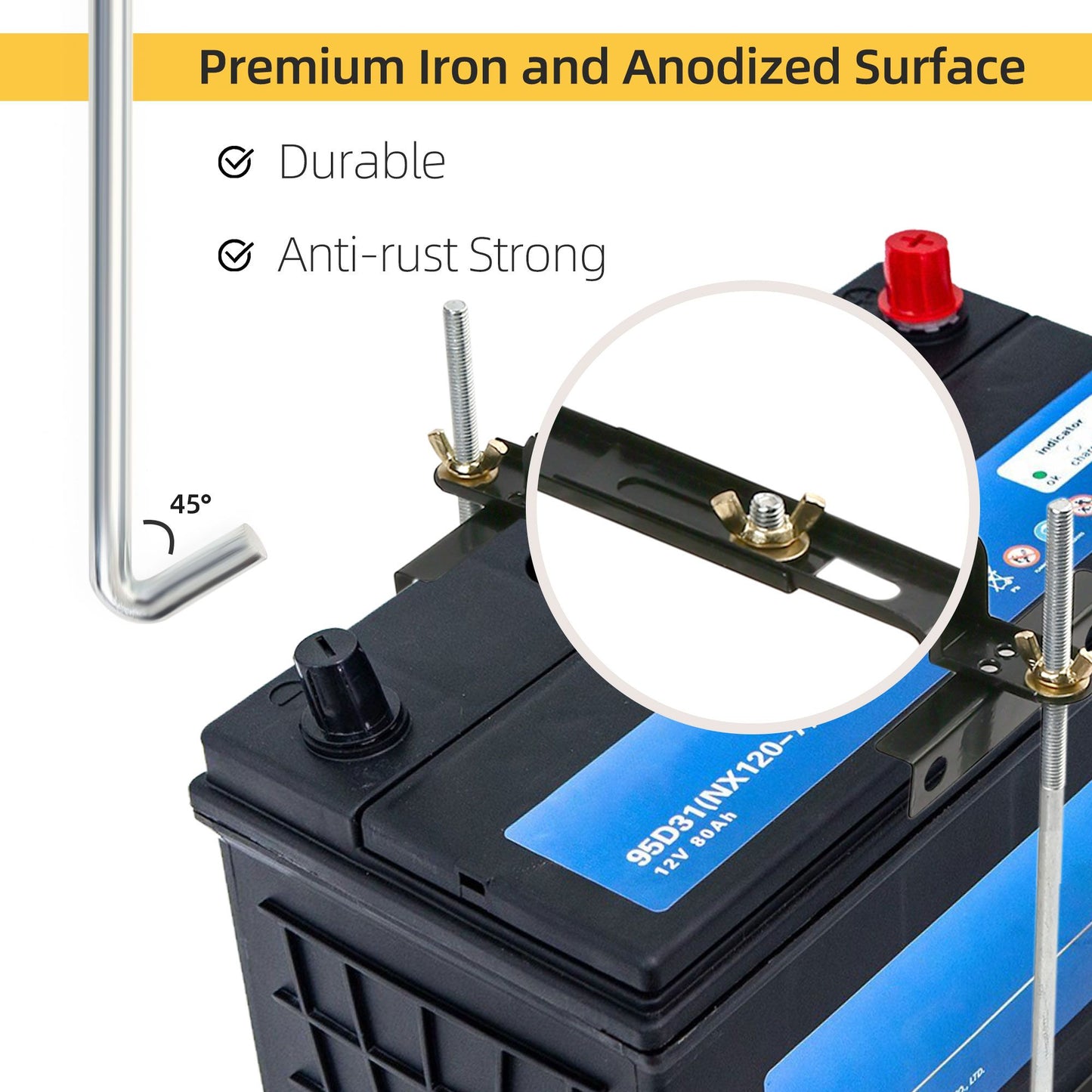 LotFancy Adjustable Battery Hold Down, Universal Battery Bracket with J Hook, Battery Tie Down Kit