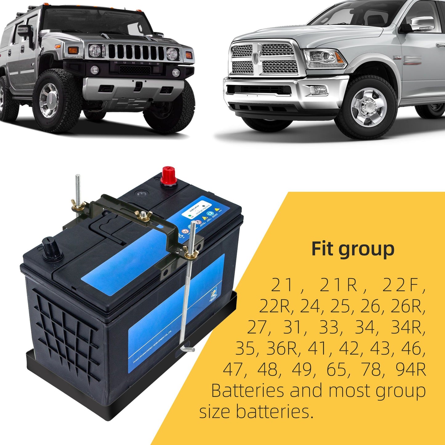 LotFancy Adjustable Battery Hold Down, Universal Battery Bracket with J Hook, Battery Tie Down Kit