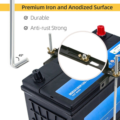 LotFancy Adjustable Battery Hold Down, Universal Battery Bracket with J Hook, Battery Tie Down Kit