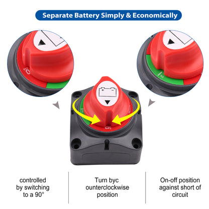 Battery Switch, 12V 24V 48V Battery Disconnect Master Cutoff Switch for Marine Boat RV ATV UTV Vehicles, Waterproof Heavy Duty Battery Isolator Switch (On/Off)