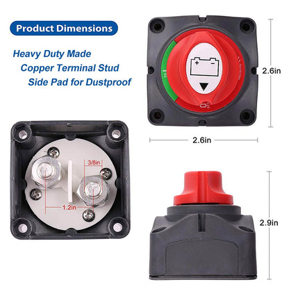 Battery Switch, 12V 24V 48V Battery Disconnect Master Cutoff Switch for Marine Boat RV ATV UTV Vehicles, Waterproof Heavy Duty Battery Isolator Switch (On/Off)