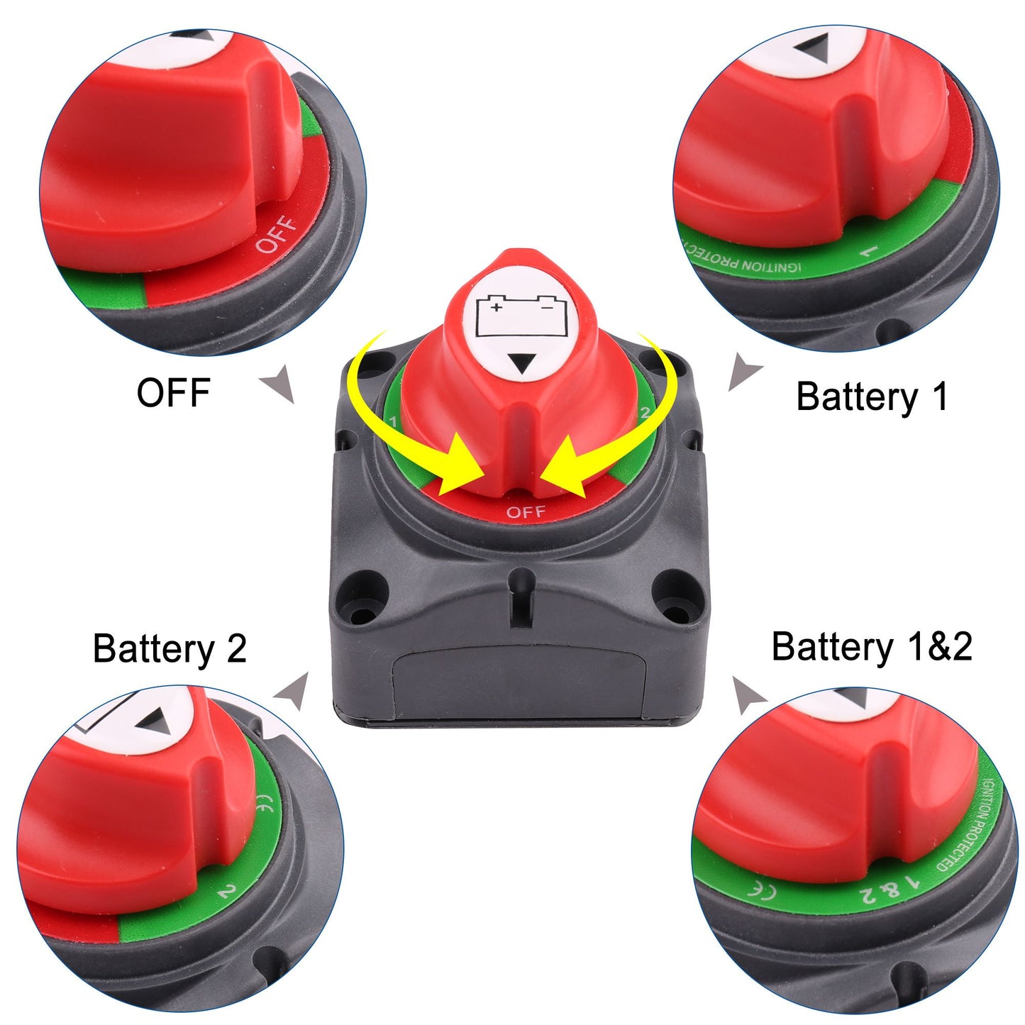 Battery Switch, 12V 24V 48V Battery Disconnect Master Cutoff Switch for Marine Boat RV ATV UTV Vehicles, Waterproof Heavy Duty Battery Isolator Switch (On/Off)