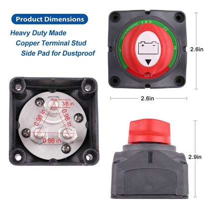 Battery Switch, 12V 24V 48V Battery Disconnect Master Cutoff Switch for Marine Boat RV ATV UTV Vehicles, Waterproof Heavy Duty Battery Isolator Switch (On/Off)