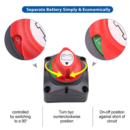 Battery Switch, 12V 24V 48V Battery Disconnect Master Cutoff Switch for Marine Boat RV ATV UTV Vehicles, Waterproof Heavy Duty Battery Isolator Switch (On/Off)