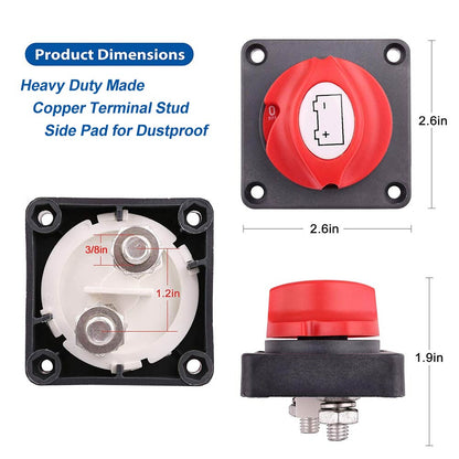 Battery Switch, 12V 24V 48V Battery Disconnect Master Cutoff Switch for Marine Boat RV ATV UTV Vehicles, Waterproof Heavy Duty Battery Isolator Switch (On/Off)