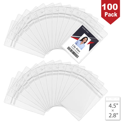 100PCS Vertical ID Badge Holders, Clear Plastic ID Card Holder with Waterproof Resealable Zipper, 1.0mm Extra Thickness, Fits RFID/Proximity/Badge Swipe Cards/Credit Card