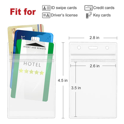 100PCS Vertical ID Badge Holders, Clear Plastic ID Card Holder with Waterproof Resealable Zipper, 1.0mm Extra Thickness, Fits RFID/Proximity/Badge Swipe Cards/Credit Card