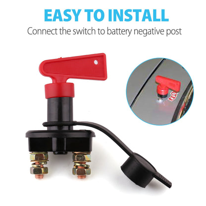 Battery Disconnect Switch with Keys, 12V-24V Battery Kill Switch for Marine Boat RV ATV Car Auto Truck Vehicle, Waterproof Battery Master Switch On/Off