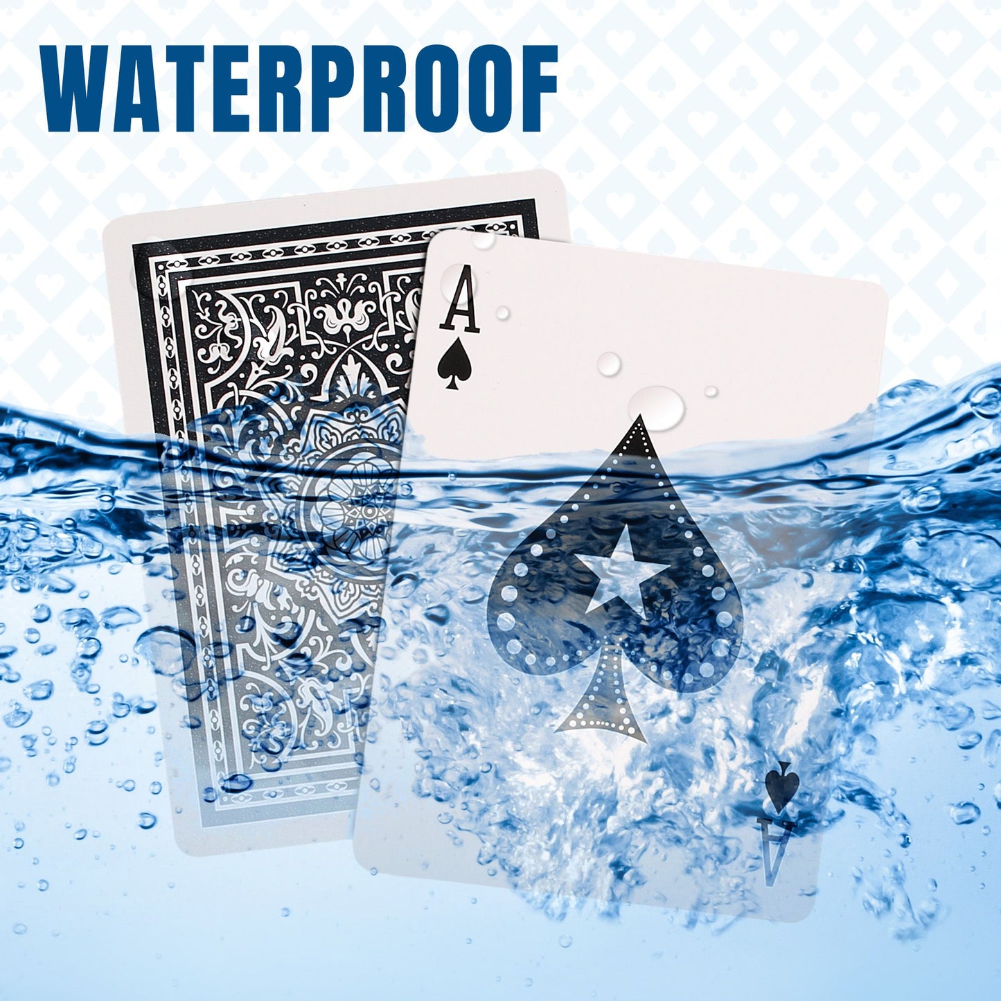 LotFancy Waterproof Playing Cards, Large Print, 100% Plastic, 2 Decks of Cards with Plastic Cases, for Texas Hold'em, Pool Beach Water Card Games, Jumbo Index Poker Size PMT