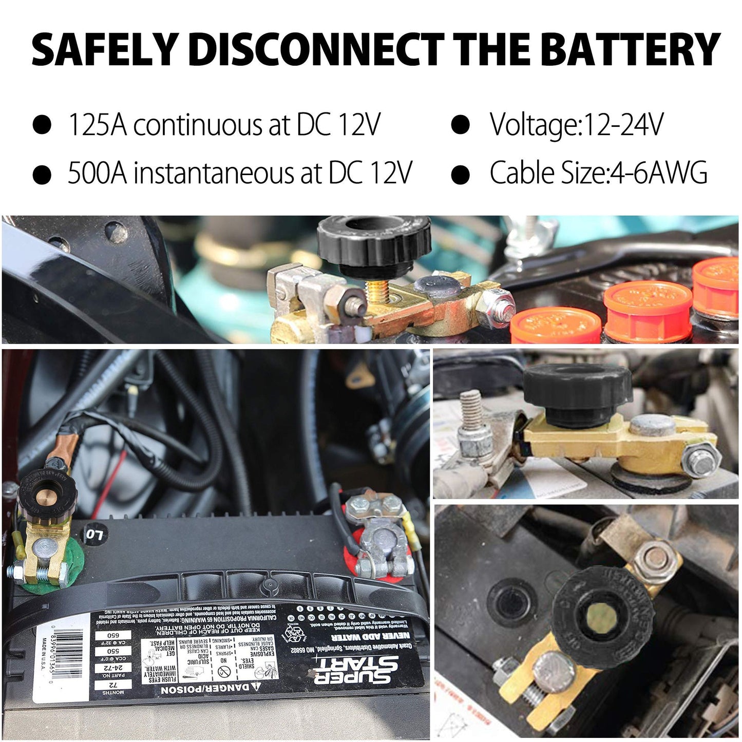 Top Post Battery Disconnect Switch for Car Auto Truck Boat RVs ATV Motorcycle, Battery Cutoff Switch 12V 24V