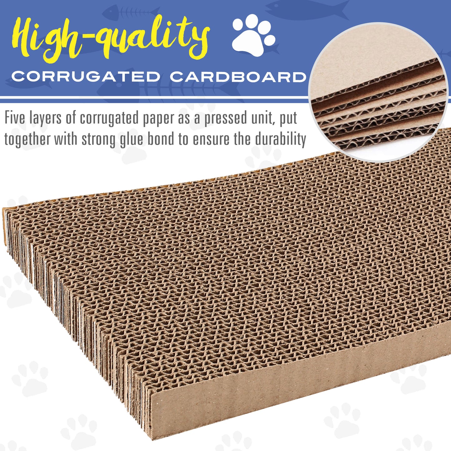 Prime Pets 3 in 1 Cat Scratcher Cardboard, Reversible Corrugated Cat Scratching Pad, Recycle Wave Curved Scratcher Board, Repalcement for Furniture Protector, Catnip Included