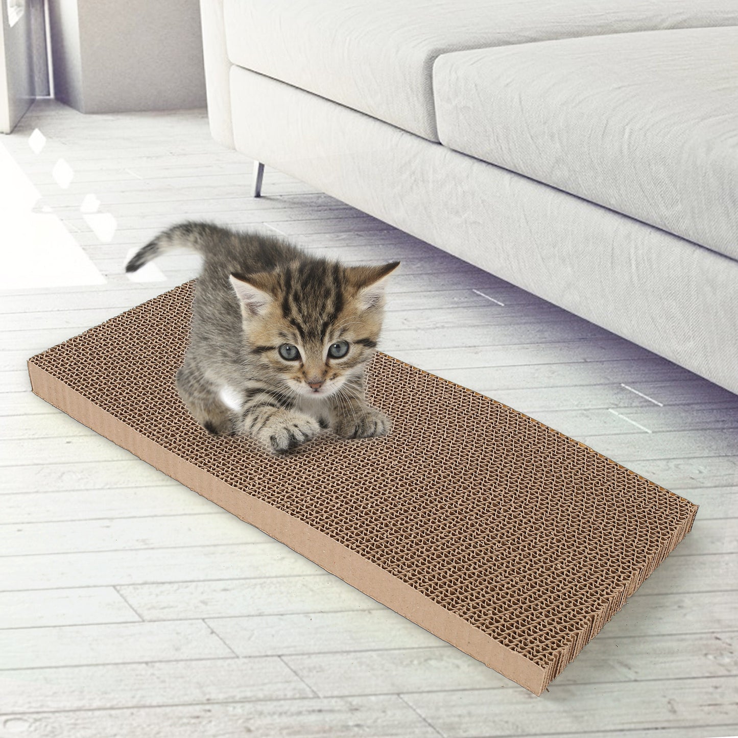 Prime Pets 3 in 1 Cat Scratcher Cardboard, Reversible Corrugated Cat Scratching Pad, Recycle Wave Curved Scratcher Board, Repalcement for Furniture Protector, Catnip Included