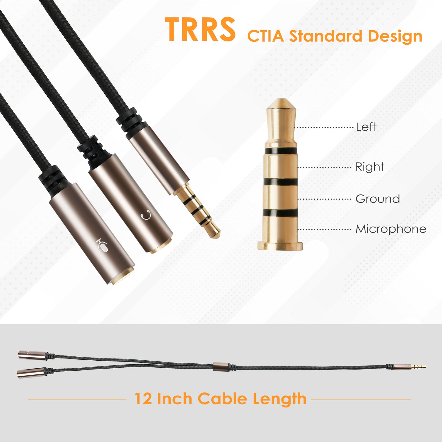 LotFancy Headphone Splitter, Pack of 2, Mic and Audio Y Splitter Cables, 3.5mm TRRS Male to Dual TRS Female Jack Adapter for Gaming Headset, PS4, Xbox One, PC, Smartphones, Tablet